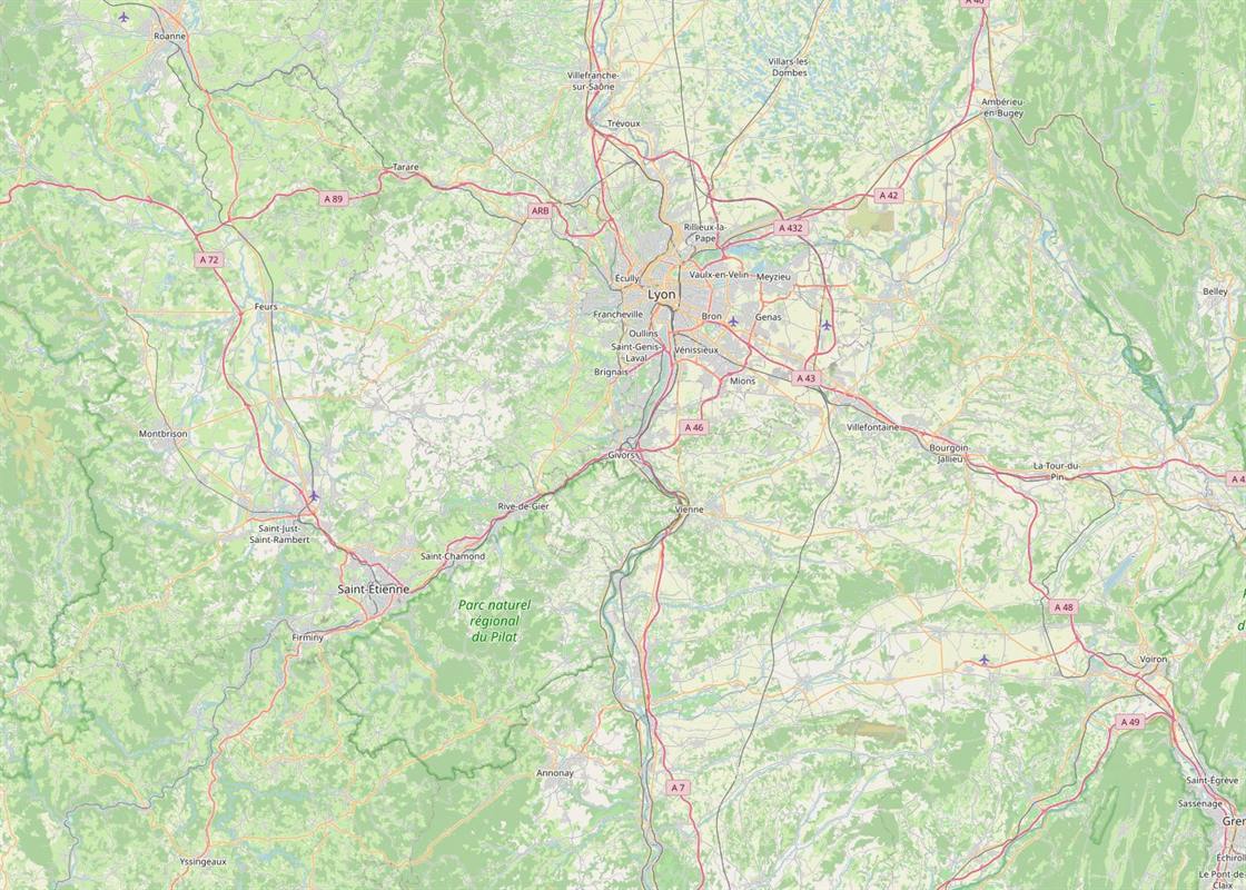 Carte centrée sur Givors montrant le rayon d’intervention de 40 km autour de la commune